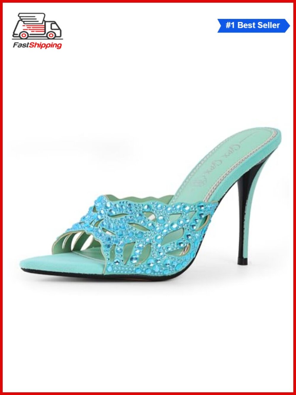 ✨ Women Stiletto Mules High Heel Rhinestone Cutout Open Pointed Toe Slip On